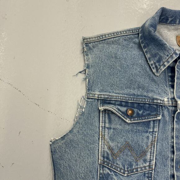 Vintage Y2k Wrangler Blue Western Denim Cut Off Jean Vest - Picture 3 of 5